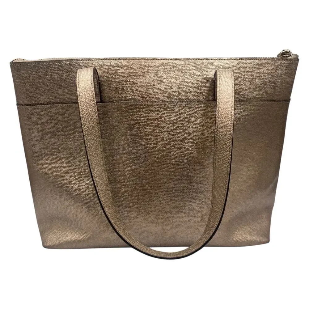 Kate Spade New York Page Gold Metallic Leather Zip-Top Tote Bag Double Handles